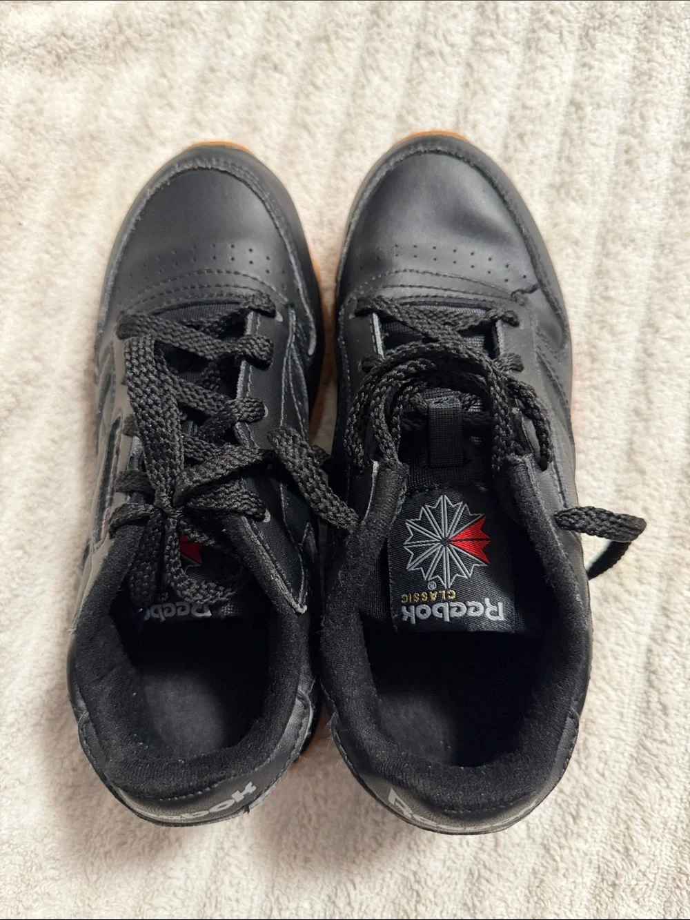 Reebok Black Leather Low-Top Sneakers with Gum Outsole